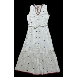 Conditions Apply Sz S Dress White Black Polka Dot Midi Maxi Boho Preppy Vacation